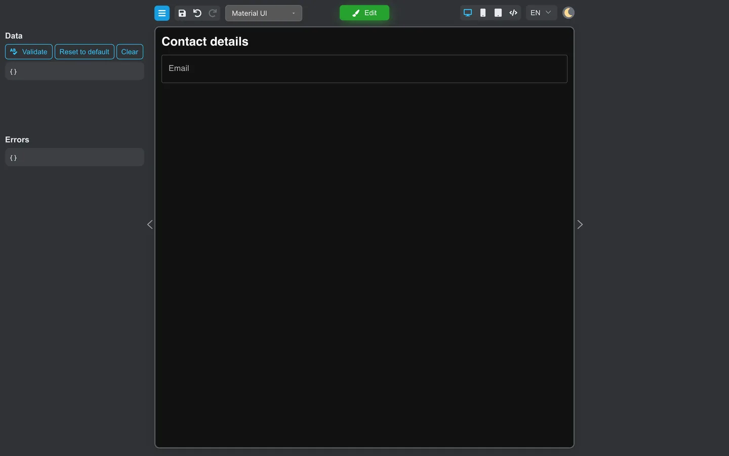 Preview mode showing the bold Contact details heading and Email field.
