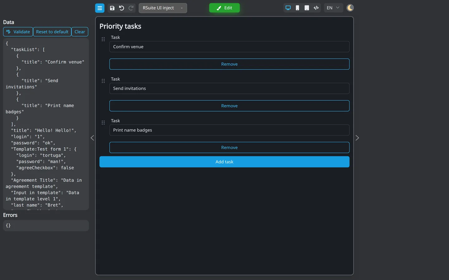 Preview mode showing three priority tasks with drag handles on the left of each row.
