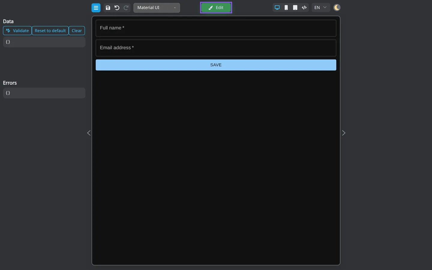 Edit button in the header to leave Preview.