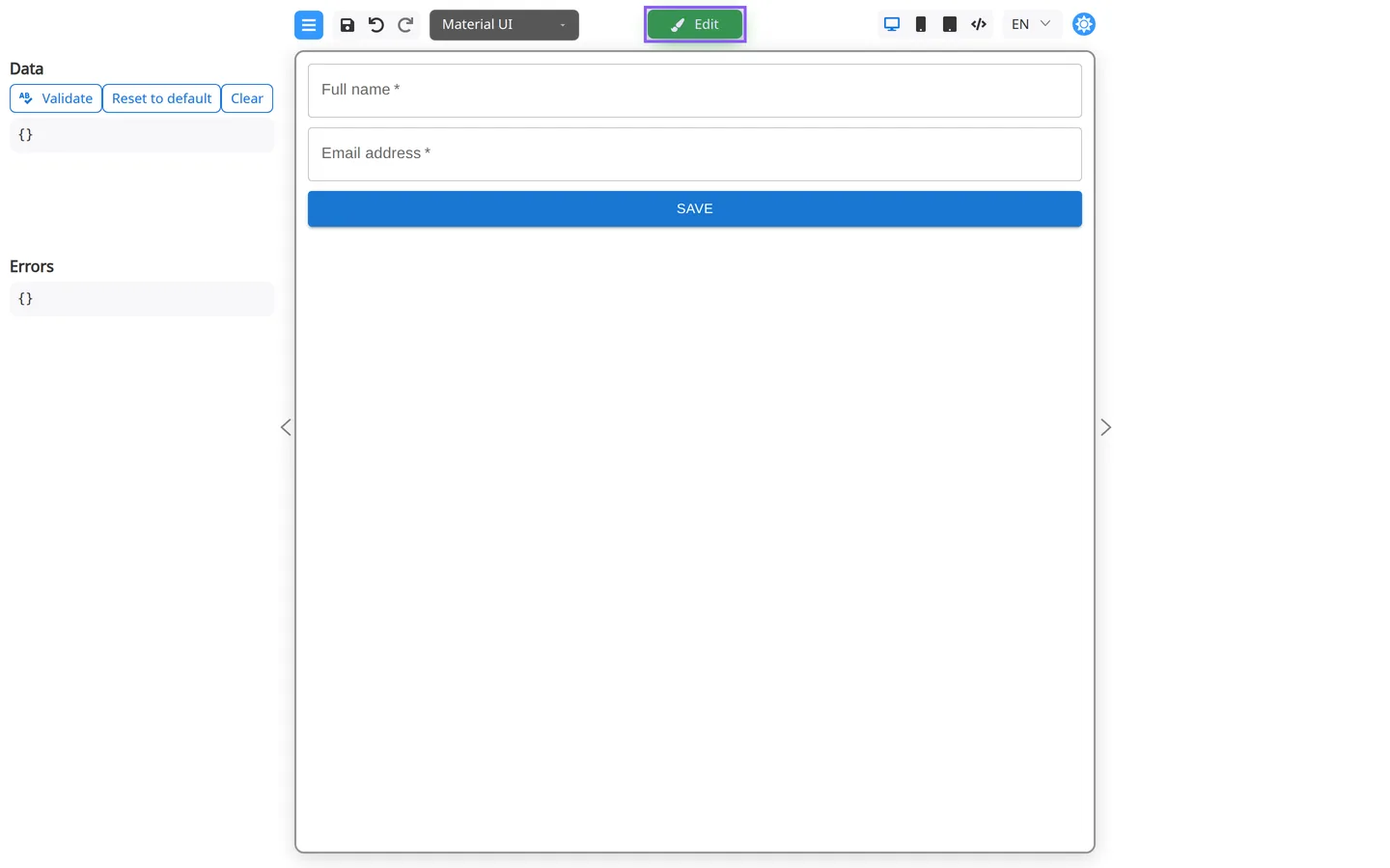 Edit button in the header to leave Preview.