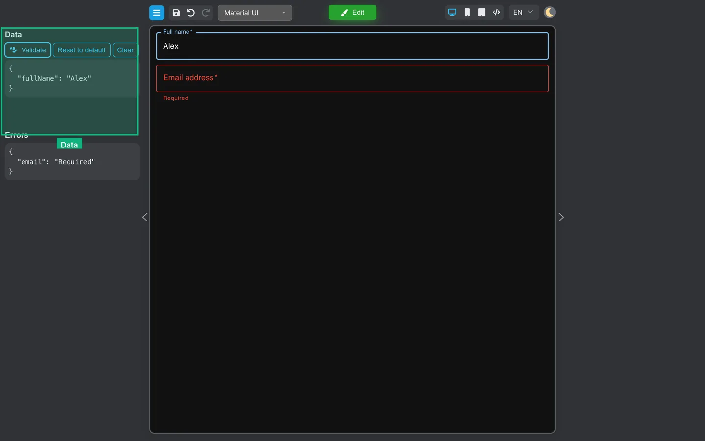 Preview Data panel with live field values.