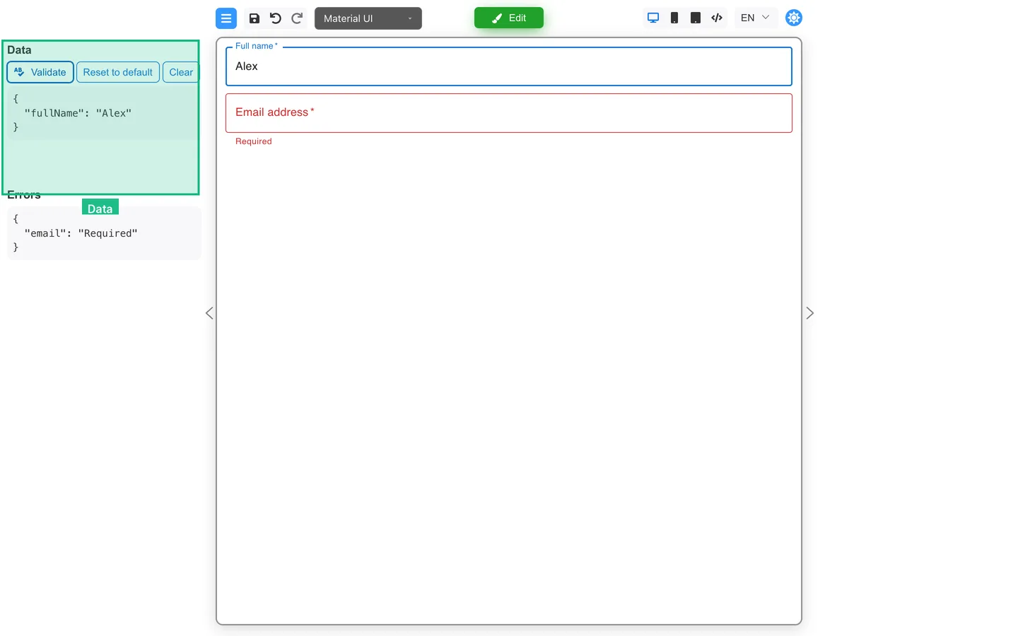 Preview Data panel with live field values.