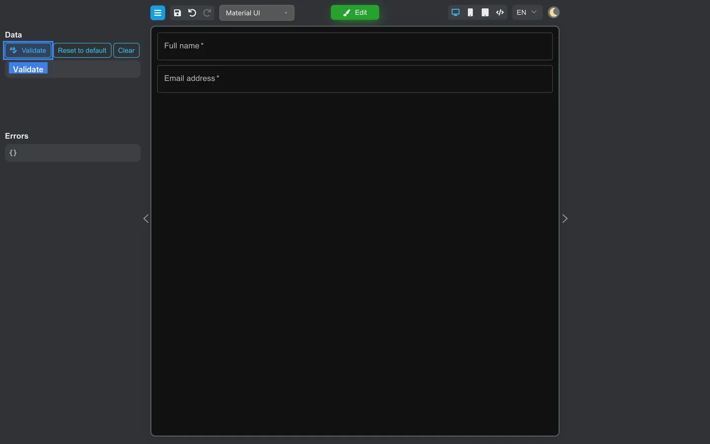 Validate button highlighted in the Preview Data toolbar.