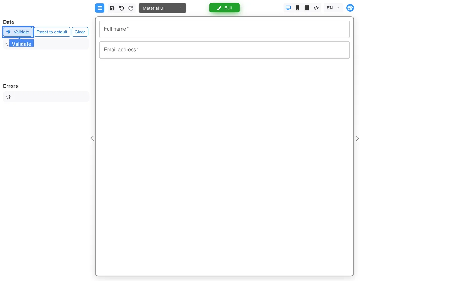 Validate button highlighted in the Preview Data toolbar.