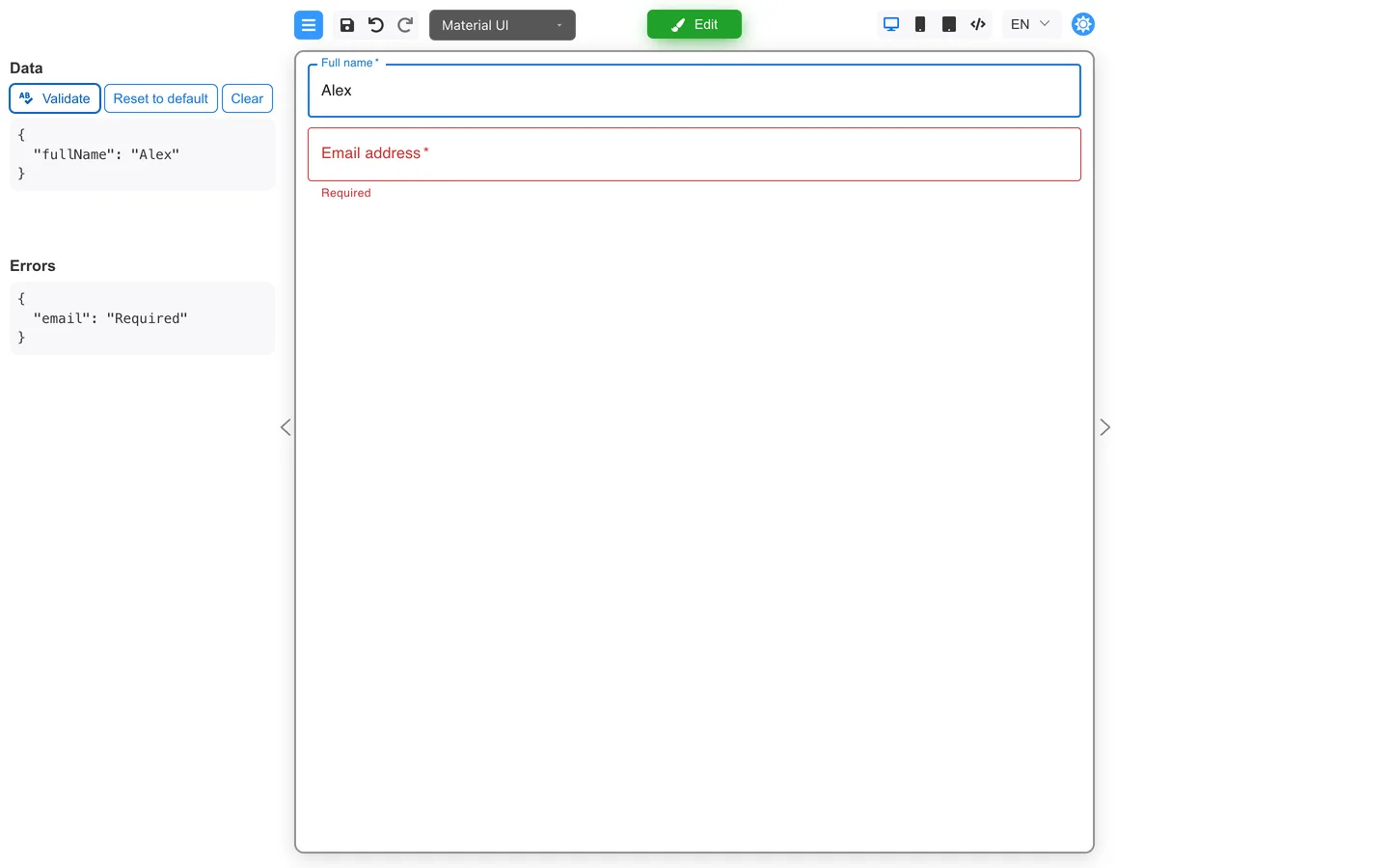Preview mode to test button actions.