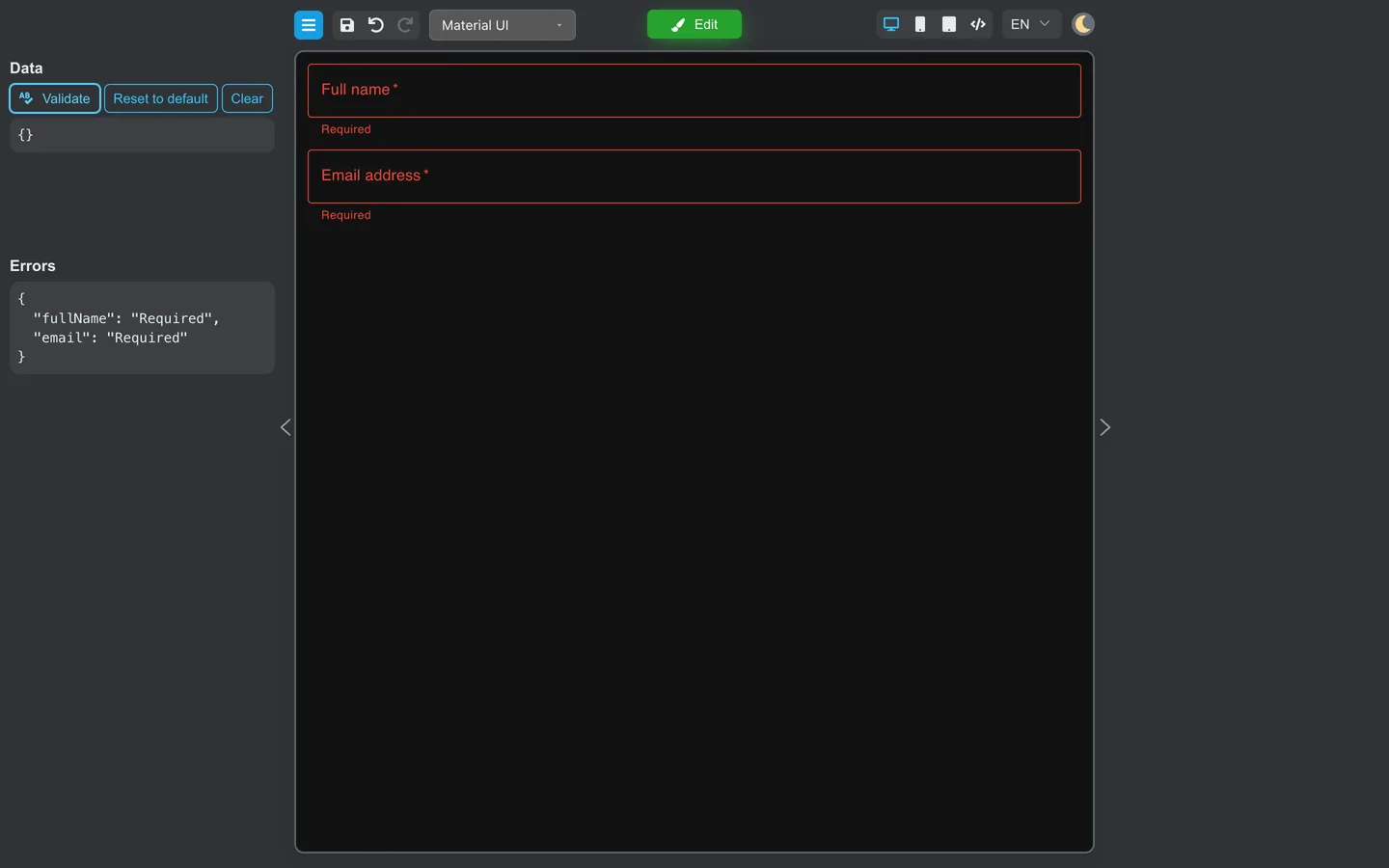 Preview Errors panel after clicking Validate.