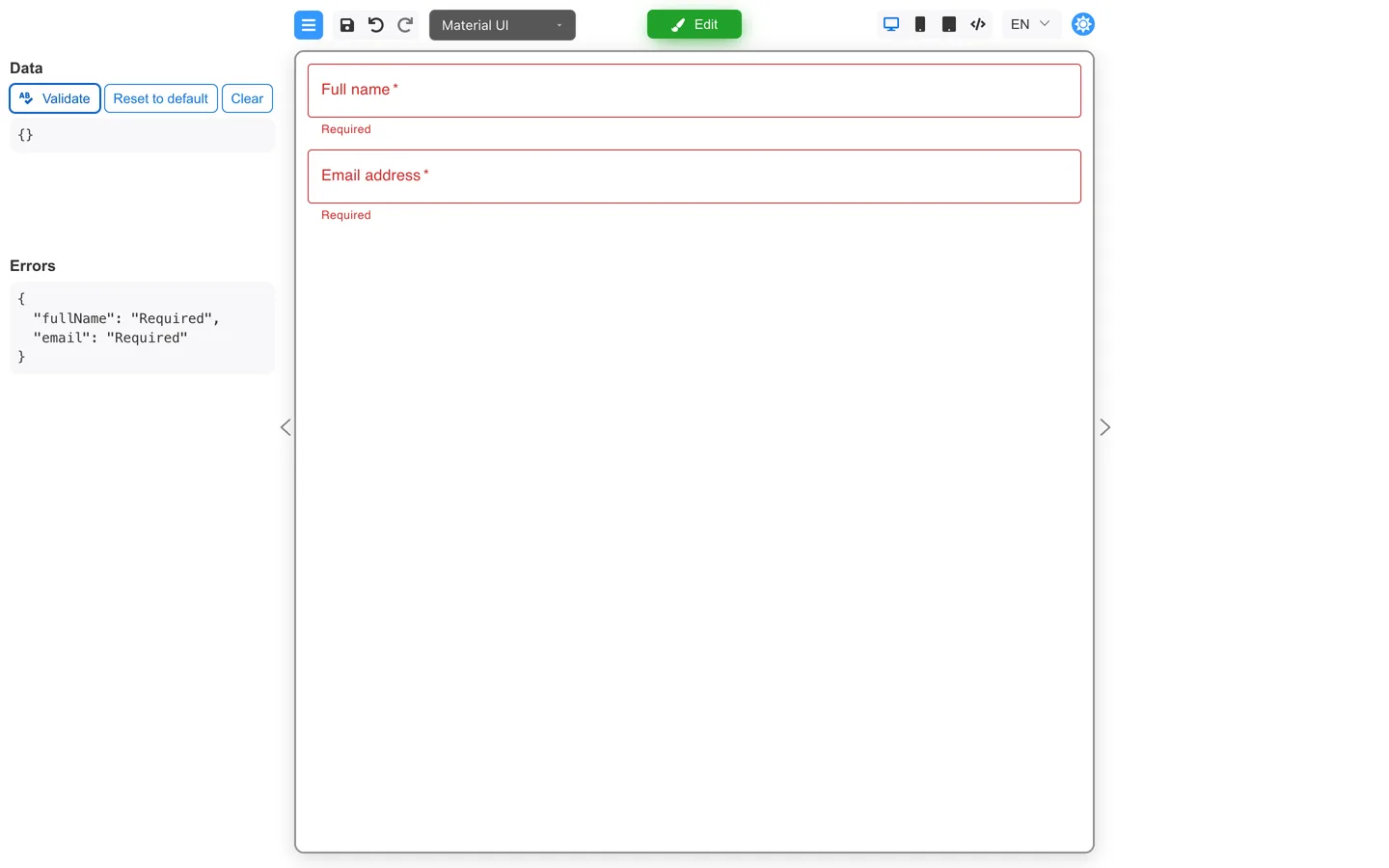 Preview Errors panel after clicking Validate.