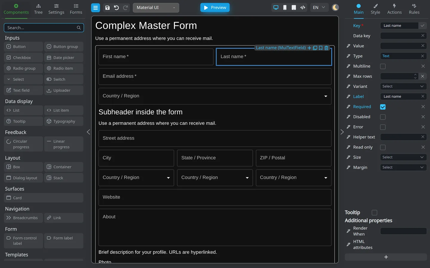 Header toolbar with save, undo, and redo shortcuts.