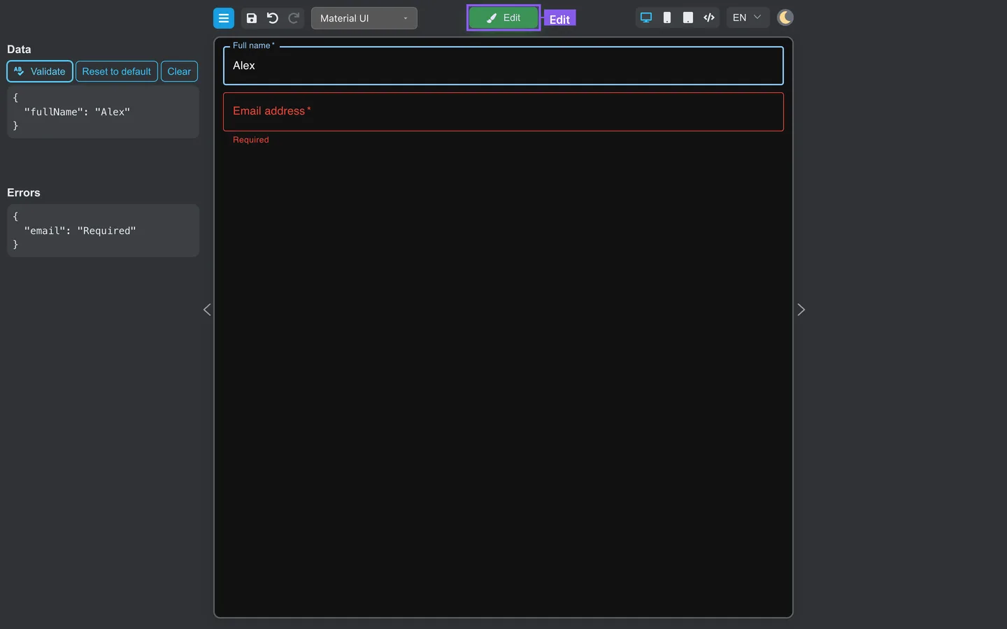 Edit button in the header to leave Preview.