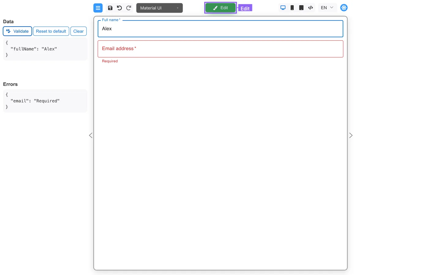 Edit button in the header to leave Preview.
