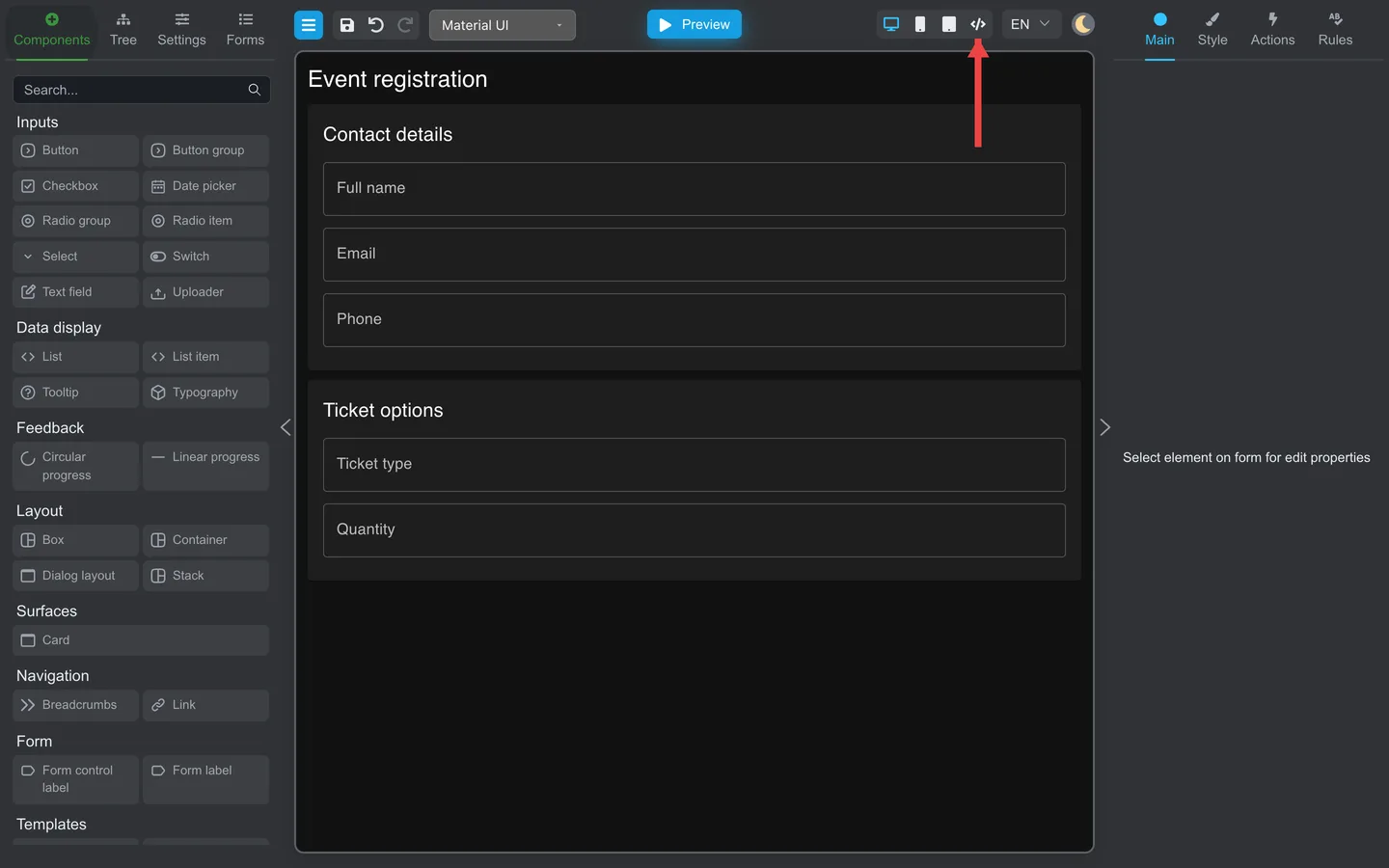 Red arrow pointing to the Edit JSON button in the header.