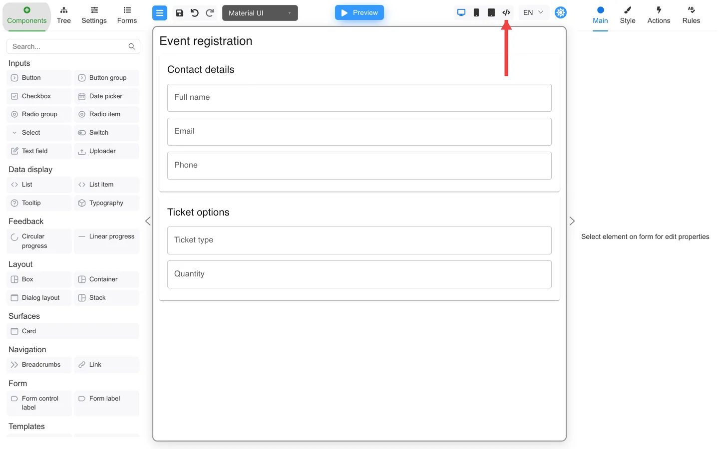 Red arrow pointing to the Edit JSON button in the header.