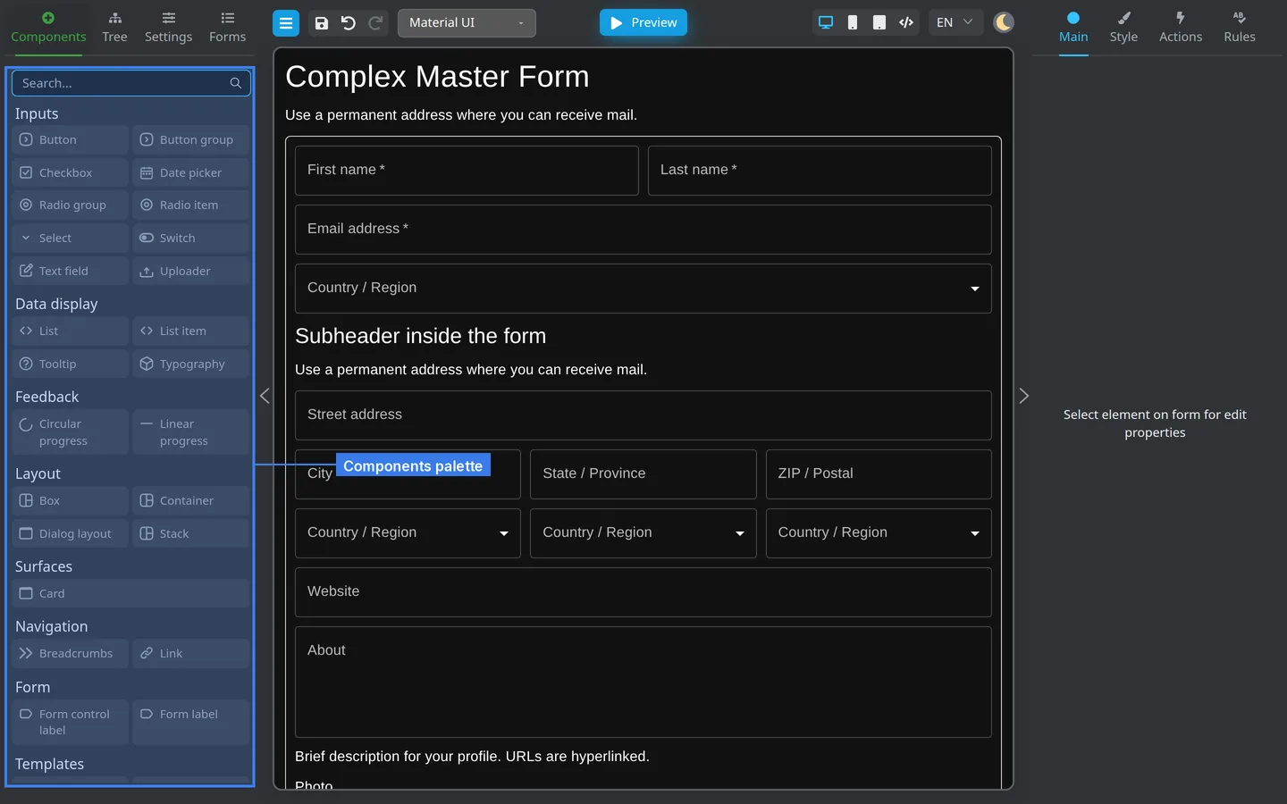 Components palette highlighted.