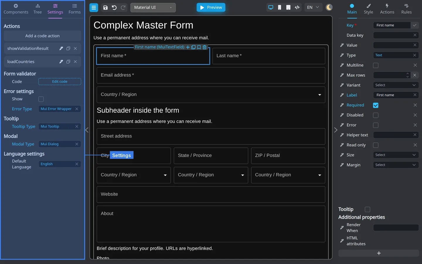 Settings tab highlighted in the left panel.