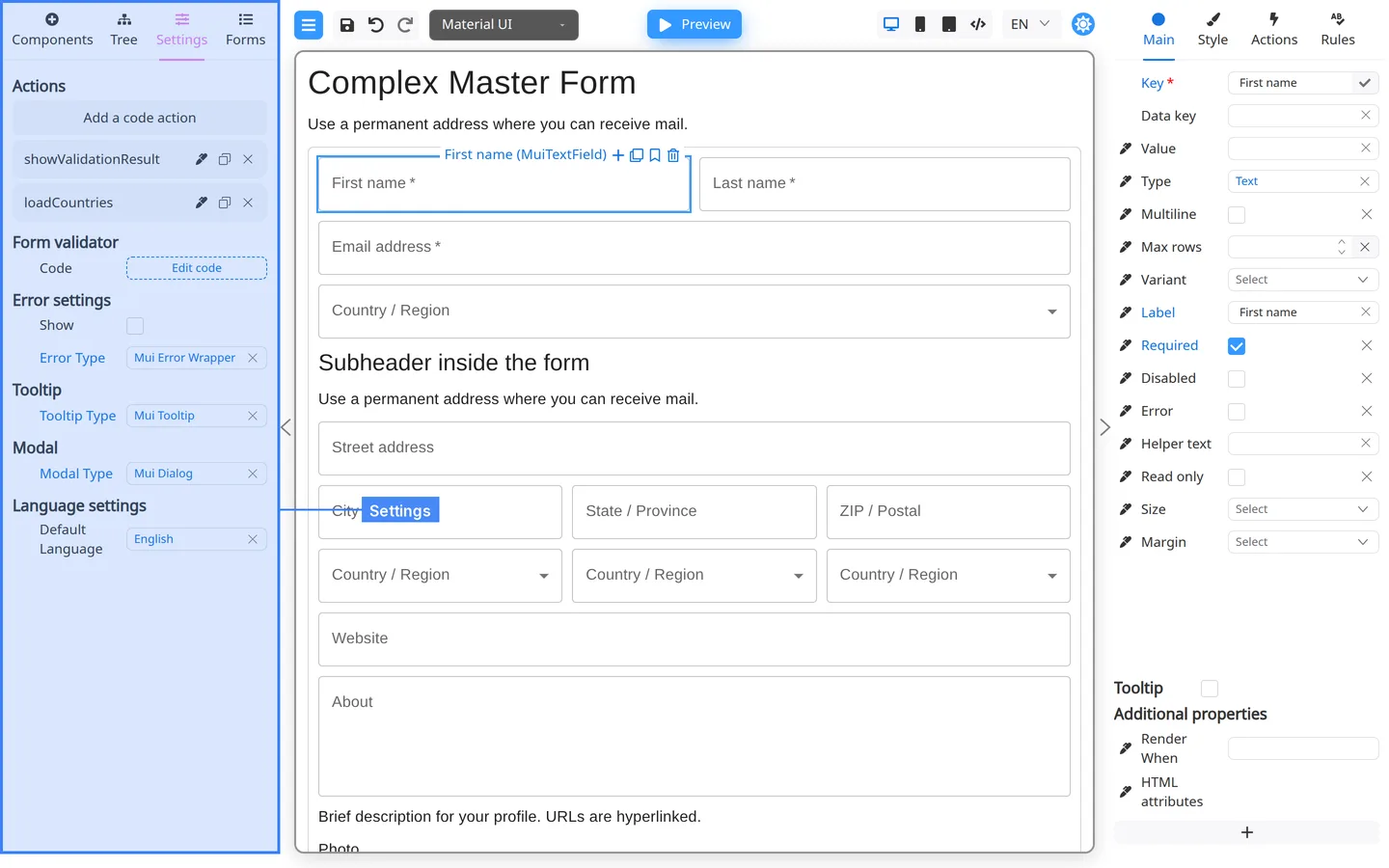 Settings tab highlighted in the left panel.